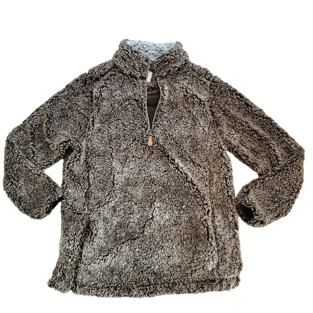 nordic fleece super soft quarter zip pullover brown faux fur sweater size large